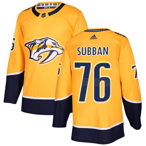 Adidas Men Nashville Predators 76 P.K Subban Yellow Home Authentic Stitched NHL Jersey